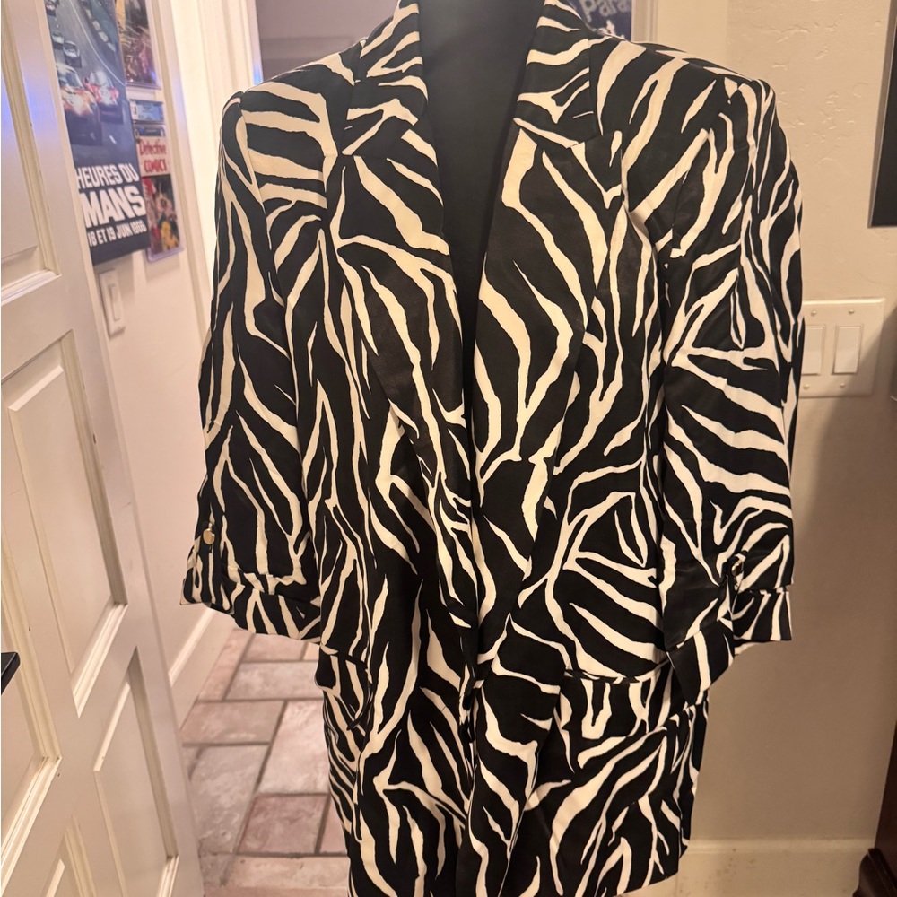 Zara Black and White Blazer with Zebra Print